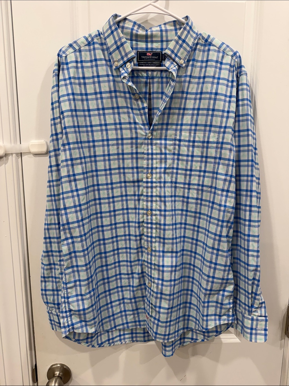 Vineyard Vines Light Blue, Navy & Green Plaid Button-Down Shirt